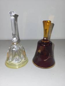 lot 43 image: Pair of Decorative Crystal Glass Bells Bayel and Hand-Painted Amber Bell