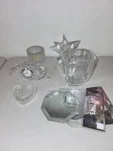 lot 94 image: Collection of Cut Glass Decor, Mirrors, and Crystal Clock