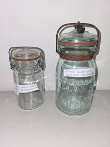lot 102 image: Pair of Vintage Globe Glass Canning Jars with Metal Latch Closures