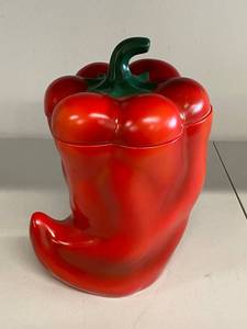 lot 125 image: Red Chili Pepper Shaped Ceramic Container Decorative Storage