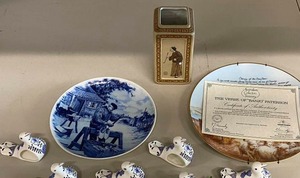 lot 126 image: Collectible Plates, Ceramic Napkin Rings, Yixing Style Vase