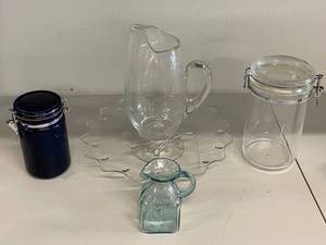 lot 130 image: Glass and Ceramic Kitchen Set - Pitchers and Storage Jars