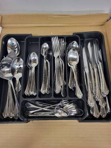 lot 7L image: Elegant 60-Piece Silver-Plated Flatware Set with Storage Tray