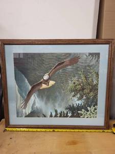 lot 13L image: Framed Embroidered Bald Eagle Art