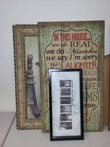 lot 3P image: Set of 3 Decorative Wall Art Pieces - Inspirational and Vintage Prints