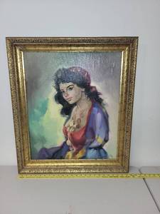 lot 5P image: Vintage Portrait Oil Painting in Ornate Gold Frame by Zimela A.