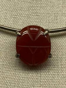 Sterling Silver Necklace with Red Carved Stone Pendant