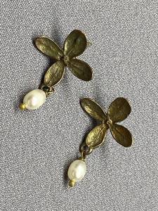 lot 9B image: Handcrafted Floral Pearl Earrings with Sterling Silver Posts
