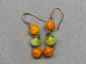 lot 37B image: Sterling Silver Earrings with Orange and Green Beads