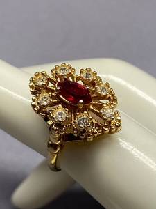 lot 38B image: Vintage 14k Gold Electroplated Ring with Red Gemstone