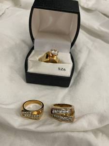 lot 17 image: Set of 3 Gold-Plated Rings with Diamond Accents