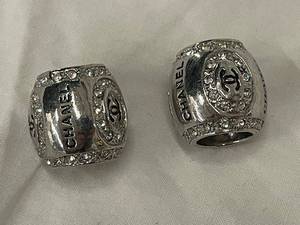 lot 28 image: Set of 2 Chanel Silver Rhinestone Beads