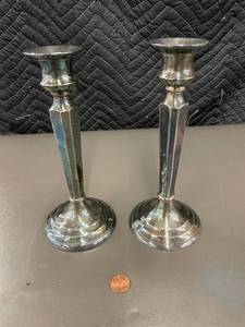 lot 37 image: Pair of Vintage Silver-Plated Candle Holders