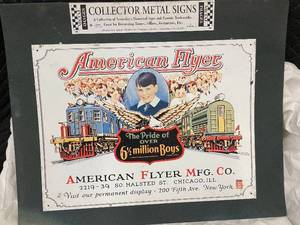 lot 39 image: Vintage Collector Metal Sign - American Flyer Trains