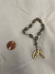 lot 47 image: Vintage Gold-Toned Rosary Bracelet with Blue Beads and Crucifix Charm