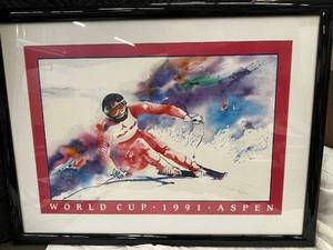 lot 52 image: 1991 World Cup Aspen Skiing Artwork in Black Frame