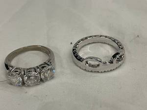 lot 87 image: Set of 2 Sterling Silver 925 Rings with Sparkling Accents