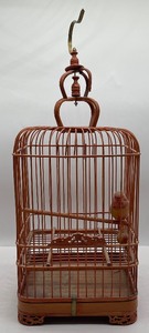 lot 12 image: Vintage Orange Wooden Bird Cage Unique Decor