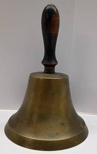 lot 37 image: Oversized Vintage School Bell Hand Bell Brass and Wood