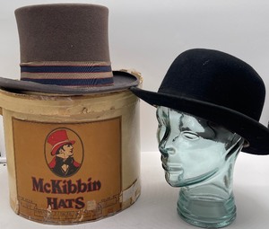lot 66 image: Vintage Mens Top Hat and Wool Bowler Hat and McKibbin Hat Box