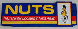lot 110 image: Vintage 1989 Planters Nuts Sign Mr Peanut Store Display Header Original Hard Plastic