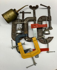 lot 80 image: Vintage C andor G Metal Clamps and Vintage Oil Cans