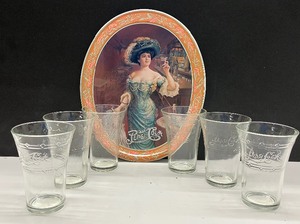 lot 82 image: 1970s Pepsi Cola Gibson Girl Serving Tray and Six Glass