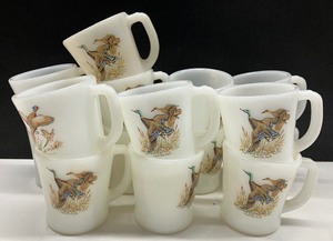 lot 85 image: Lot of 15 Fire King Milk Glass Coffee Mugs Mallard Pattern
