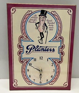 lot 86 image: Vintage Masonite Planters Peanut Wall Clock Mr. Peanut Collectible