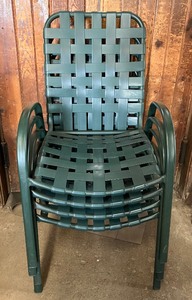 lot 111 image: Stackable Lawn Chairs Set of Four Green Chairs