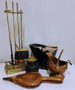 lot 115 image: Brass Fireplace Tools Coal Bucket