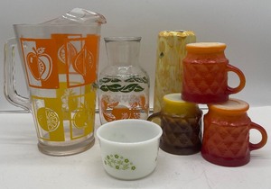 lot 94 image: Vintage Retro Anchor Hocking Fire King Kimberly Diamond Coffee Mugs Retro Kitchen Lot Pyrex