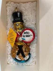 lot 198 image: Vintage Kurt Adler Planters Peanuts Blown Glass Ornament in Original Box Mr. Peanut Polonaise Collection