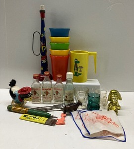 lot 186 image: Collectible Lot Toys and Miscellaneous Tin Litho Noise Maker Antique Mechanical Calculator Pencil