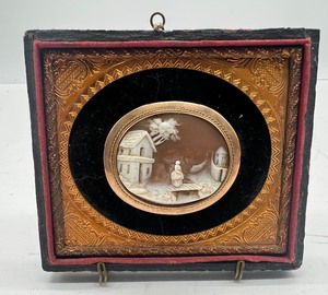 lot 168 image: Antique Victorian Miniature Landscape Cameo  1850s Brooch Mounted on Frame
