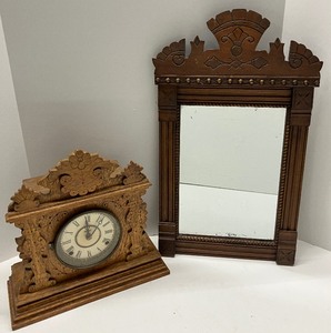 lot 136 image: Antique Eastlake Style Mantle Clock and Mirror