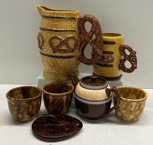 lot 11 image: Vintage Brayton California Pretzel Ware Pottery Pitcher and Mug Pottery Lot