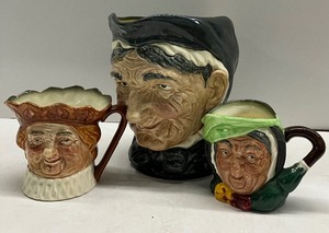 lot 26 image: Vintage Three Piece LOT  of Royal Doulton - Large Granny Toby Mug and Two Smaller