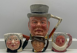 lot 39 image: Large Vintage Landcaster Mr. John Bull Mug and Three Small Toby Mugs