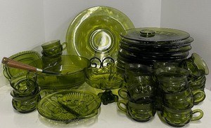 lot 81 image: 39 PC Avocado Green Indiana Glass Dishware Lot