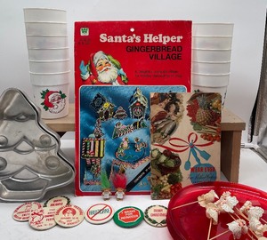 lot 117 image: Vintage Christmas Lot Vintage Santa Cupcake Toppers Plastic Cups
