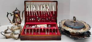 lot 94 image: Silverplate Lot to include Flatware in Case 69 pieces