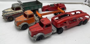 lot 209 image: Hubley Transport Truck Metal Toy Car Hauler Vintage Hubley Toy Truck Lot.