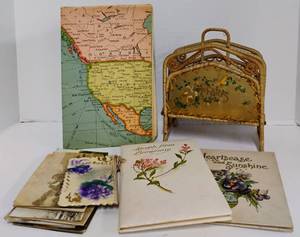 lot 178 image: Vintage Rattan Victorian Era Picture Postcard Holder, Map MISC