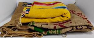 lot 172 image: Lot of Burlap Bags and Serape Style Blanket