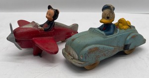 lot 46 image: 1940s Sun Rubber Mikey Mouse Airplane and Donald Duck and Pluto Car Walt Disney