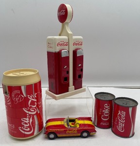 lot 51 image: Coca Cola Vintage Collectibles S&P Shakers, Puzzle, Metal Car