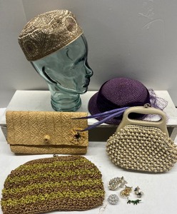 lot 208 image: Vintage Hat, Purse and Brooches LOT