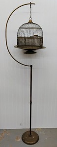 lot 22 image: Brass Bird Cage Stand and Bird Cage and Mirror