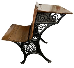 lot 65 image: Antique School Desk with Iron Legs